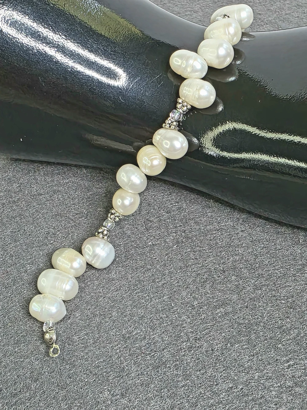 Sterling Silver Bead Pearl Bracelet with Freshwater White Potato Pearls - Picture 2 of 3